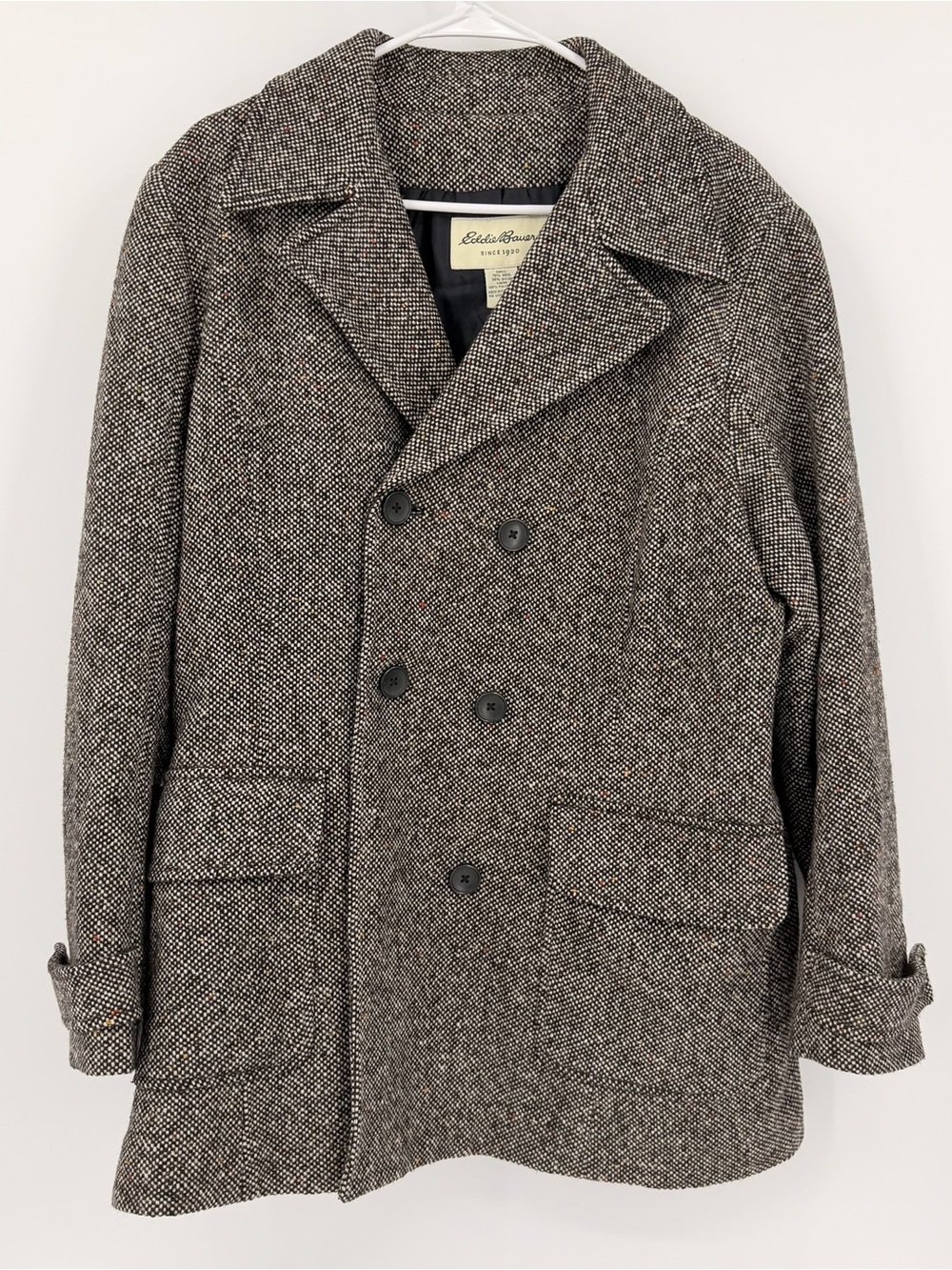 Eddie Bauer Wool Tweed Peacoat Women’s XL Double Breasted Black Cream